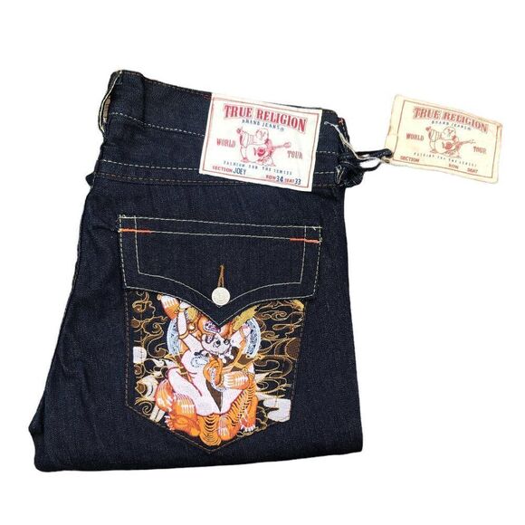 Brand New Vintage True Religion Embroidered Jeans Size 34 JOEY Blue - Picture 1 of 11